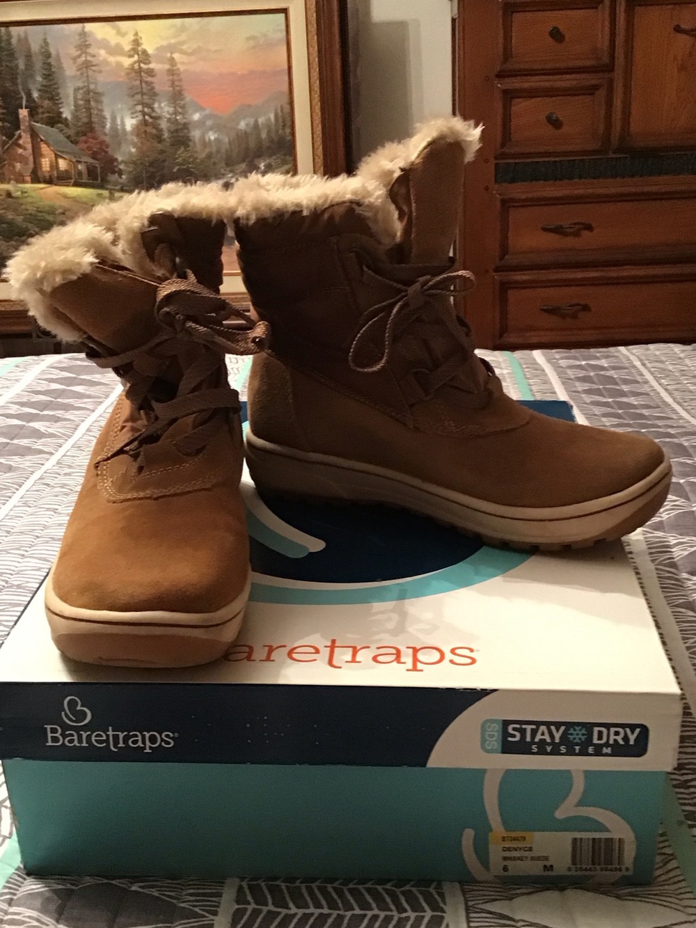 BareTraps Tan Faux-Fur Lace-Up Winter Boots